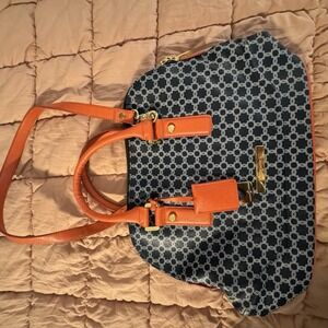 Ivanka Trump Navy and Coral Purse Handbag Tote Shoulder Bag